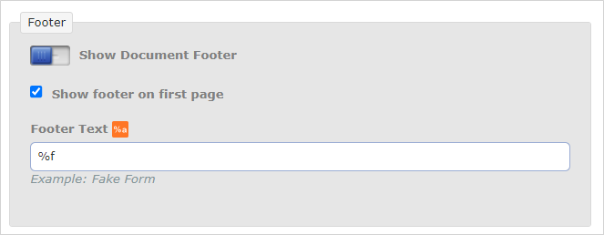 "Footer" section of the PDF editor